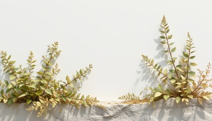 Ferns Growing on Stone Wall