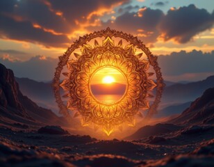 Golden Mandala at Sunset Landscape