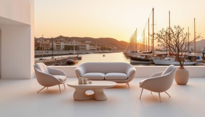 Coastal Living Room with Harbor View