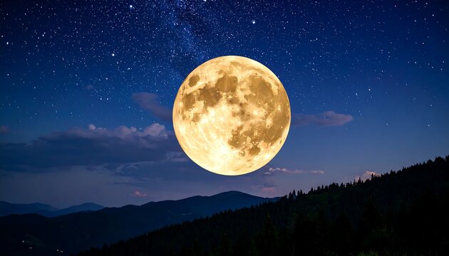 Full moon over mountains at night (2)