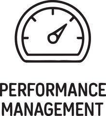 A speedometer icon with the words "Performance Management" below it, representing business efficiency or goal achievement, isolated on a white background.