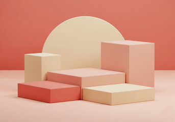 Minimalist 3D Geometric Podium with Abstract Arch Shapes on Light Background