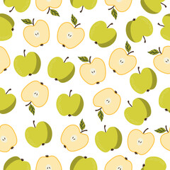 Apple Seamless Pattern. Summer Seasonal Fruit Background. Autumn Harvest Endless Backdrop. 