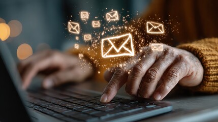 Person operates email interface using assistive technology, symbolizing inclusive communication tools and accessibility innovation Person operates email interface using assistive technology,  