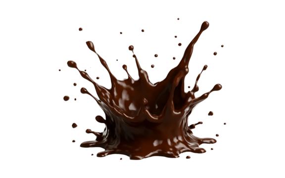 Chocolate splash frozen in time isolated on transparent background