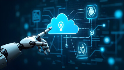 Robotic hand interacting with cloud computing interface