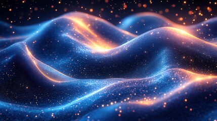 Fototapeta premium A mesmerizing wave of sparkling blue and orange light, resembling a cosmic landscape.