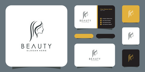 Naklejka premium women face beauty logo vector design and business card