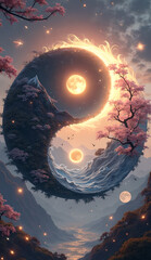 yinyang with cherry blossom combination
