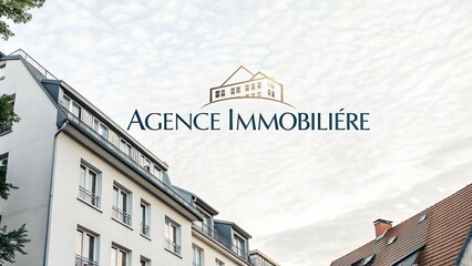 Text Agence immobilière appears in modern logo-style layout with real estate background includes space for advertising message ideal agency branding property listings rental services housing marketing