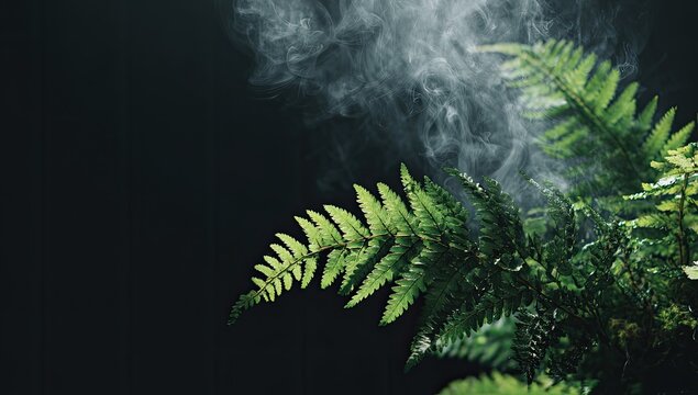 Close-up fern leaves with smoke - Powered by Adobe