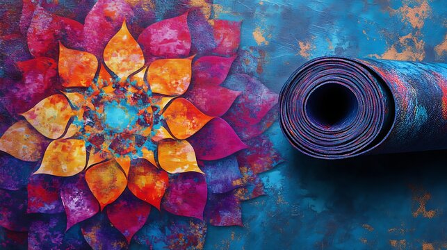 Yoga mat with shifting digital mandala patterns - Powered by Adobe