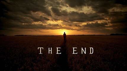 "The End" handwrite title on red round background. Old movie ending screen. Vector illustration