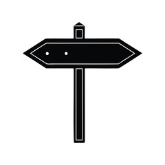 A black and white illustration of a directional sign on a pole