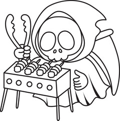 Illustration of cute skull ghost icon.
Funny skull ghost in activities stickers.
Angel of death cute elements.