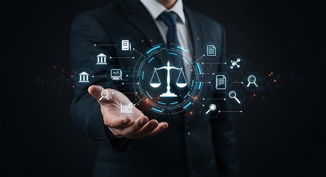 Business professional presenting legal and financial data image