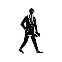 Stylized Black and White Silhouette of a Businessman Walking with Briefcase