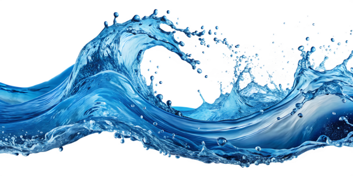 clean blue water wave splashing isolated on white background PNG , AI GENERATED