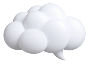 White Thought Bubble with Subtle Shadow and Gloss Effect, Floating Perspective, Transparent Background