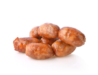 Thai street food Sai krok Isan , Pork and Rice Sausage isolated on white background