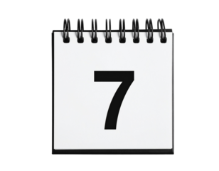  Top-Down View of Minimalist Desk Calendar with Number 7 in Black, Transparent PNG