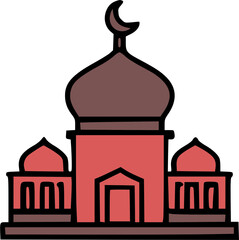 Vector illustration of a mosque with a dome, crescent, and minarets.