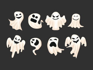 ghost cute comic halloween horror character october cartoon evil spirit sweet holiday cat happy flat