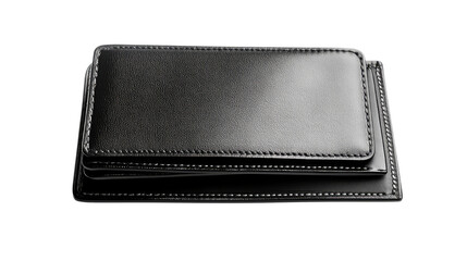 Black leather wallet top view with card slots and folded design isolated on white background
