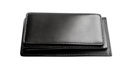 Black leather wallet top view with card slots and folded design isolated on white background