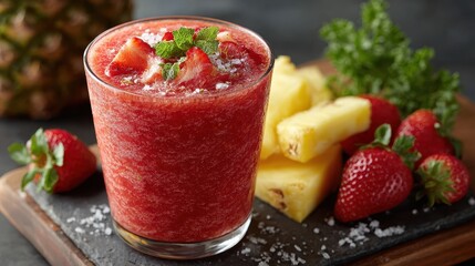 Strawberry Pineapple Smoothie with Mint and Shredded Coconut