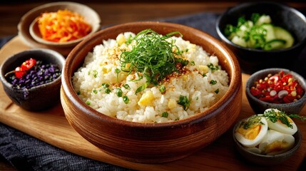 Rice Bowl with Fresh Garnish and Sides