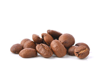 Roasted coffee beans isolated on white background