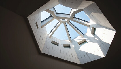 Obraz premium A concrete hexagon embedded into the slope, with skylights puncturing its ceiling like constellations. 