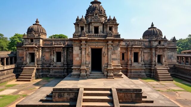 Stunning aerial view of Chennakeshava Temple in Belur, showcasing intricate Hoysala architecture under a clear sky - a cultural heritage masterpiece