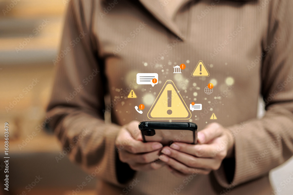 Poster cyber alert and warning notification on mobile screen