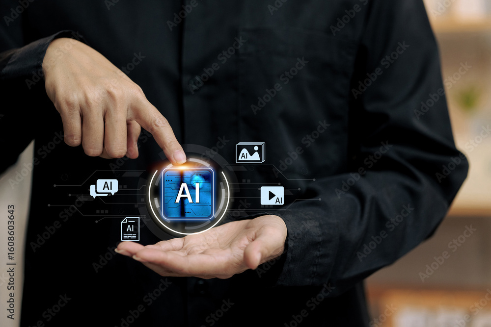 Poster artificial intelligence technology button with digital interface