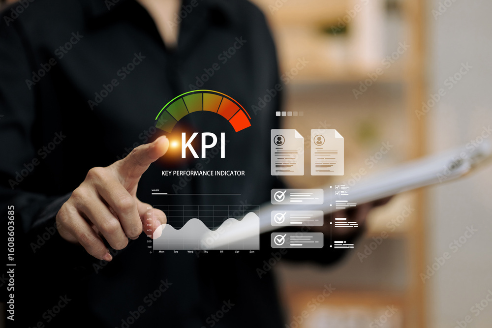 Aufkleber business kpi monitoring dashboard with performance chart and checklist