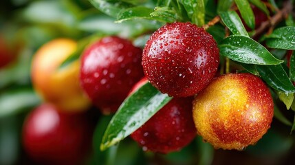 Waxberries on Branch with Water Droplets - Close Up