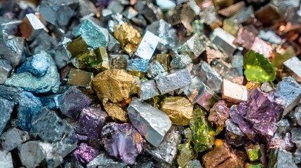 Colorful metallic fragments with various shapes and colors