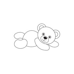  adorable teddy bear line art lying down in relaxed pose, black and white outline illustration for coloring book or nursery on white background