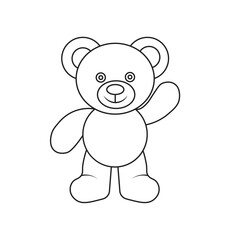 minimalist teddy bear outline illustration with smiling face and waving gesture, perfect for children's creative themes on white background