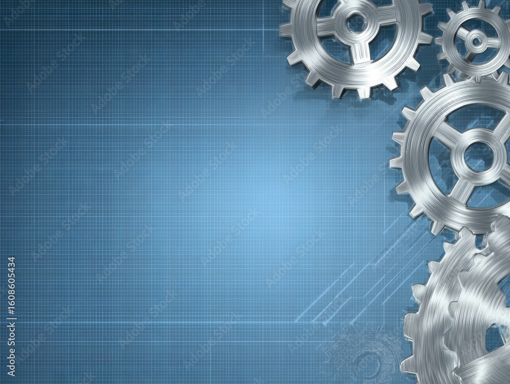 Poster abstract background with metallic gears on a grid