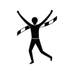 Silhouette of a person winning a race by crossing the finish line tape
