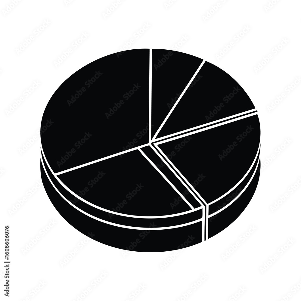 Aufkleber perspective of a pie chart showing data segmentation with black and white