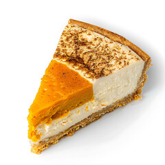 Slice of Pumpkin Cheesecake with Gingersnap Crust and Cinnamon Sprinkling