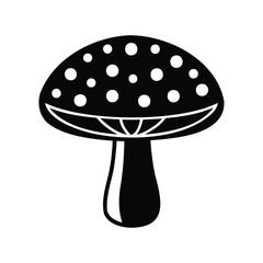 Stylized black and white illustration of a toadstool mushroom with white spots