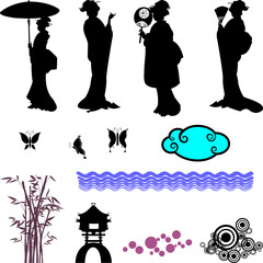 asian japanese stickers pack collection in vector format