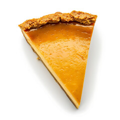 Slice of Pumpkin Pie with Crumbly Crust Isolated on White Background