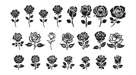Elegant Rose Flower Icons and Borders – Black Floral Illustrations