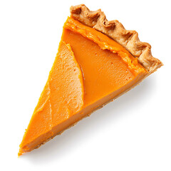 Slice of Pumpkin Pie with Crispy Crust Isolated on White Background